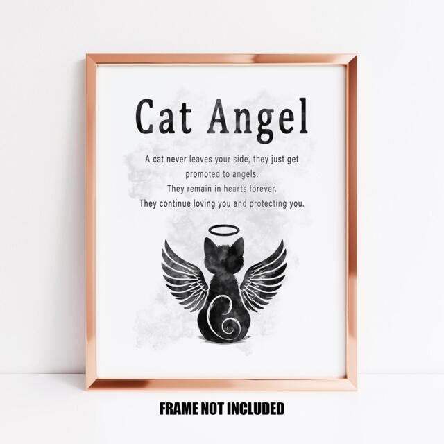 Cat Angel Art Print, Cat Loss Memorial, With Sympathy Gift, Pet Loss, Black Memorial Print - image 1
