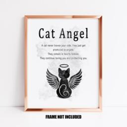 Cat Angel Art Print, Cat Loss Memorial, With Sympathy Gift, Pet Loss, Black Memorial Print - thumbnail 1