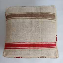 Handmade Moroccan Kilim Pouf, Multicoloured Floor Ottoman Cover, Authentic Berber Cushion, Vibrant Tribal Home Decor 60x60x20 cm - thumbnail 2