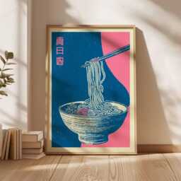 Ukiyo-E Ramen Art Print, Japanese Noodle Poster, Pink Aesthetic Kitchen Wall Decor, Unique Foodie Gift, Asian Pop - thumbnail 3