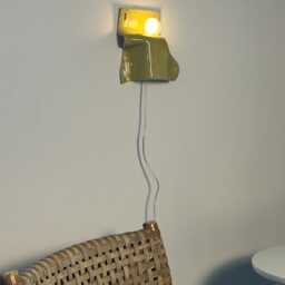 Handmade Yellow Ceramic Wall Sconce, Modern Plug-In Accent Light, Sculptural Designer Lamp - thumbnail 4
