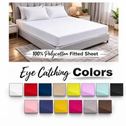 Fitted Sheet Poly Cotton Plain Dyed Elasticated Bed Sheets Non Iron Luxury Combed Available Single. Double, King, Super King - thumbnail 1