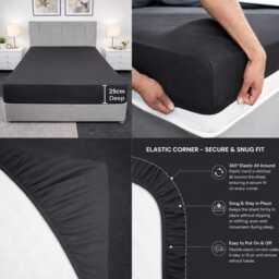 Fitted Sheet Poly Cotton Plain Dyed Elasticated Bed Sheets Non Iron Luxury Combed Available Single. Double, King, Super King - thumbnail 2