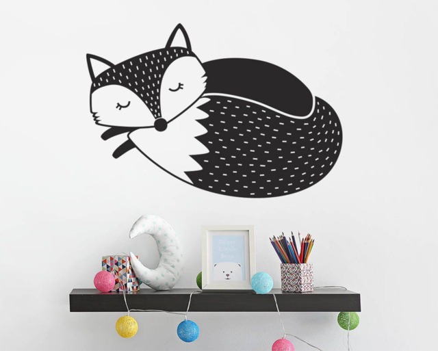 Fox Wall Decal - Sleepy Nursery Decal, Woodland Sticker, Cute Vinyl - image 1