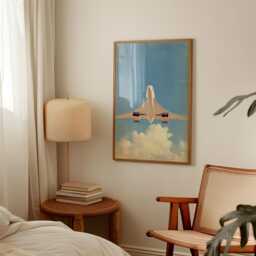 Vintage Airplane Poster - Passenger Jet Cloud Sky Art Aviation Wall Decor Print - thumbnail 2