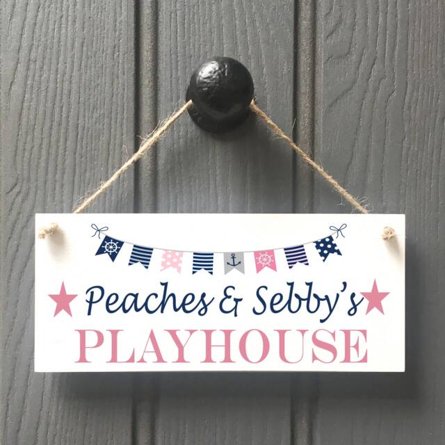 Personalised Nautical Navy Pink Playhouse Sign/Kids Sign/ Spiel Haus/ Playroom Signs// - image 1