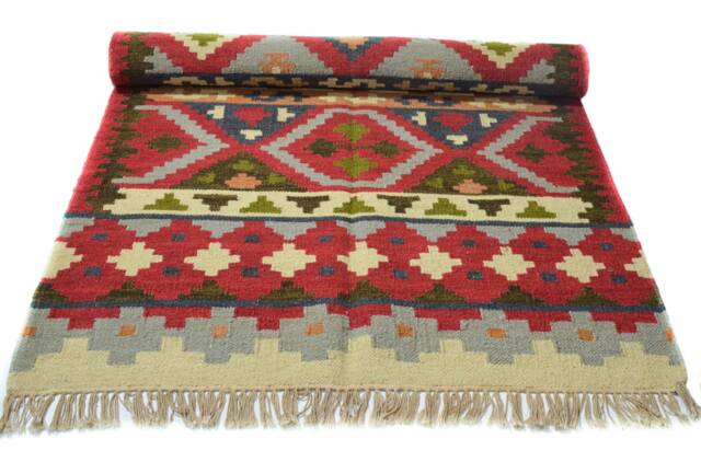 Handwoven Multi Color Cotton Wool Rug - Reversible Kilim, 3.1 X 5 Ft - image 1