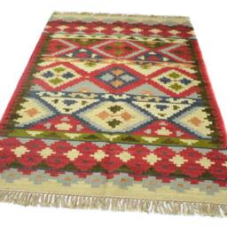 Handwoven Multi Color Cotton Wool Rug - Reversible Kilim, 3.1 X 5 Ft - thumbnail 3