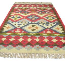 Handwoven Multi Color Cotton Wool Rug - Reversible Kilim, 3.1 X 5 Ft - thumbnail 2