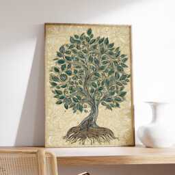 Tree Of Life Poster, Modern Minimalist Wall Art Print, Nature Inspired Boho Decor, Botanical Artwork, Spiritual Zen Home Print - thumbnail 2