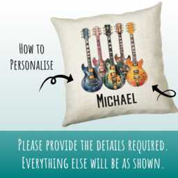 Personalised Guitar Gift Cushion Printed Name Design - Throw Pillow For Him Her Guitarist Idea Band Electric Bass Smc024 - thumbnail 3