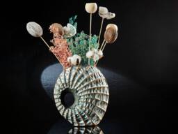 Dried Flower Coral Vase Sculpture Modern Nautilus Statue, Coastal Garden & Hall Table Decor Accent - thumbnail 1