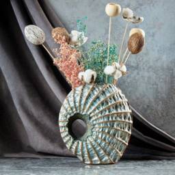 Dried Flower Coral Vase Sculpture Modern Nautilus Statue, Coastal Garden & Hall Table Decor Accent - thumbnail 3