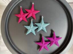 Christmas Decorations 6 X Glitter Star Baubles in Brights - Blue, Pink, Or Purple. 10cm 3D Hanging Sparkly Stars Wreath Making, Festive D??cor