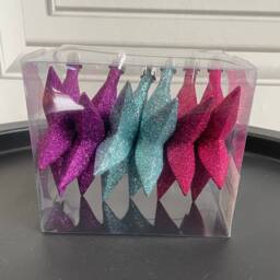 Christmas Decorations 6 X Glitter Star Baubles in Brights - Blue, Pink, Or Purple. 10cm 3D Hanging Sparkly Stars Wreath Making, Festive D??cor - thumbnail 2