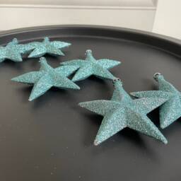 Christmas Decorations 6 X Glitter Star Baubles in Brights - Blue, Pink, Or Purple. 10cm 3D Hanging Sparkly Stars Wreath Making, Festive D??cor - thumbnail 3