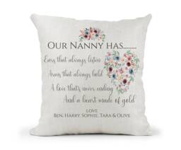 Personalised Cushion Nanny, Nan, Grandma, Granny Has Ears That Always Listen Poem.. Birthday Retirement Thank You Gift - thumbnail 1