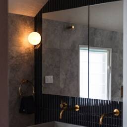 Modern Globe Bathroom Sconce Light, Mid Century Brass Vanity Lighting, Powder Room Wall Sconce, Light Fixture - thumbnail 4
