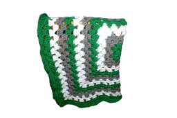 Green Crochet Baby Blanket, Gray & White Afghan - 38x38 - thumbnail 1