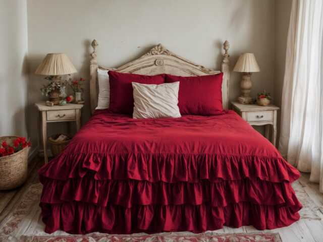 Marsala Triple Ruffles Soft Linen Bedding Set King Queen Duvet Cover With 2 Pillowcases Three Comforter - image 1