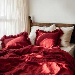 Marsala Triple Ruffles Soft Linen Bedding Set King Queen Duvet Cover With 2 Pillowcases Three Comforter - thumbnail 3