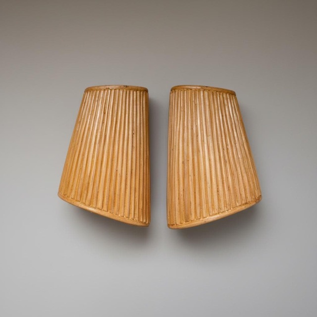 Pair Of Modern Rattan Wall Lamp, Handcrafted Sconces - Natural Rattan, Up Or Down Lighting, Boho Home Decor - image 1