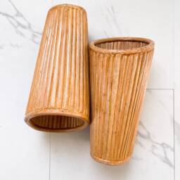 Pair Of Modern Rattan Wall Lamp, Handcrafted Sconces - Natural Rattan, Up Or Down Lighting, Boho Home Decor - thumbnail 4