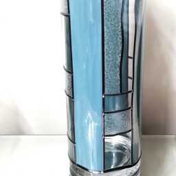 Art Deco Stained Glass Flower Vase Glacial Blues, Hand-Leaded Design - thumbnail 2