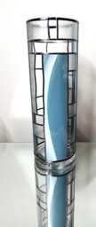 Art Deco Stained Glass Flower Vase Glacial Blues, Hand-Leaded Design - thumbnail 1