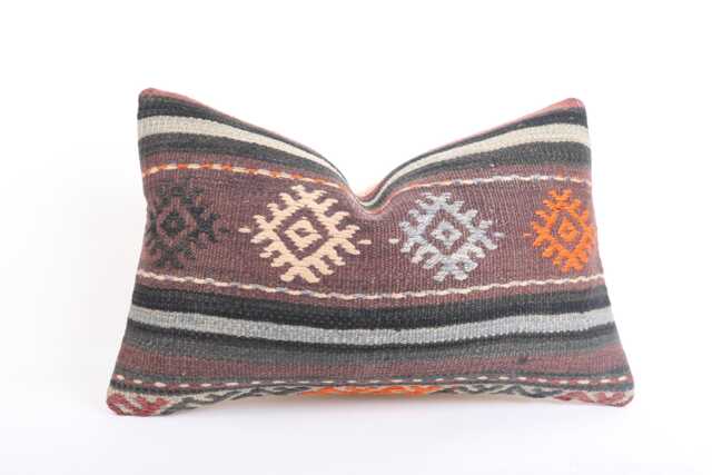 Handwoven Turkish Kilim Pillow Bohemian Lumbar Cushion, 16x24 Inch - image 1