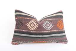 Handwoven Turkish Kilim Pillow Bohemian Lumbar Cushion, 16x24 Inch - thumbnail 1