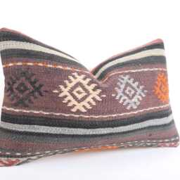 Handwoven Turkish Kilim Pillow Bohemian Lumbar Cushion, 16x24 Inch - thumbnail 3