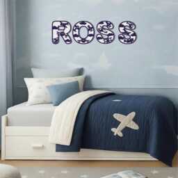 Wooden Plane Name Sign - Personalised Plaque Custom Decor Theme Airplane Wall Art- Helicopter Nursery - thumbnail 1