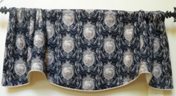 Mill Creek Black & Beige Cameo Toile - Window Valance Lined Corded Rod Pocket Scalloped Romantic French Country Made To Order - thumbnail 1
