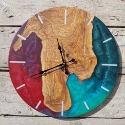 Custom Resin & Olive Wood Wall Clock Live Edge Rustic Home Decor - thumbnail 4