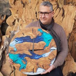 Custom Resin & Olive Wood Wall Clock Live Edge Rustic Home Decor - thumbnail 3