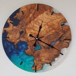 Custom Resin & Olive Wood Wall Clock Live Edge Rustic Home Decor - thumbnail 2