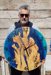 Custom Resin & Olive Wood Wall Clock Live Edge Rustic Home Decor