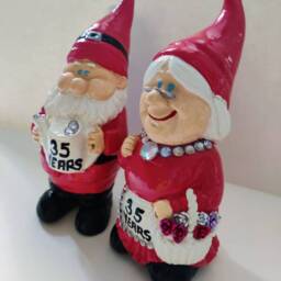 35Th Wedding Anniversary Garden Gnomes, Handmade , Personalized Quirky Gift/Coral - thumbnail 2