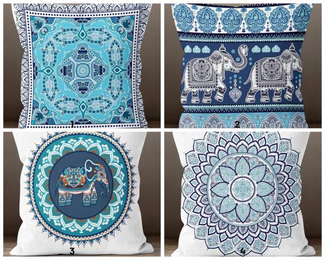 Blue Elephant Throw Pillow Cover/Animal Mandala Case/Bohemian Bedroom Decor/Living Room Cushion /Housewarming Gift/Cushion For Gift - image 1