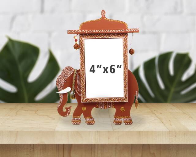 Elephant Photo Frame - Indian Handmade Picture Unique Desktop Decor Rajasthani Mandana Art Tabletop 4x6 Photoframe Gift - image 1