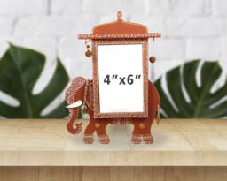Elephant Photo Frame - Indian Handmade Picture Unique Desktop Decor Rajasthani Mandana Art Tabletop 4x6 Photoframe Gift - thumbnail 1