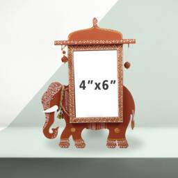 Elephant Photo Frame - Indian Handmade Picture Unique Desktop Decor Rajasthani Mandana Art Tabletop 4x6 Photoframe Gift - thumbnail 3