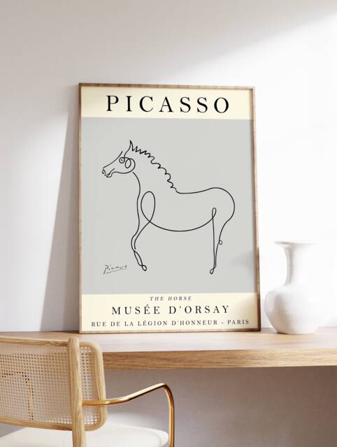 Picasso Exhibition Poster, The Grey Horse, Horse Art, Animal Decor, Art Print, Minimalist Line Gift, A1/A2/A3/A4 - image 1