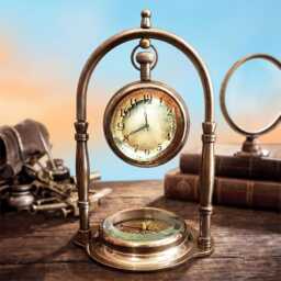 Personalized Antique Brass Desk Clock Compass - Engraved Office Decor