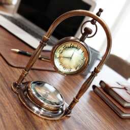 Personalized Antique Brass Desk Clock Compass - Engraved Office Decor - thumbnail 4