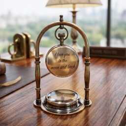 Personalized Antique Brass Desk Clock Compass - Engraved Office Decor - thumbnail 2