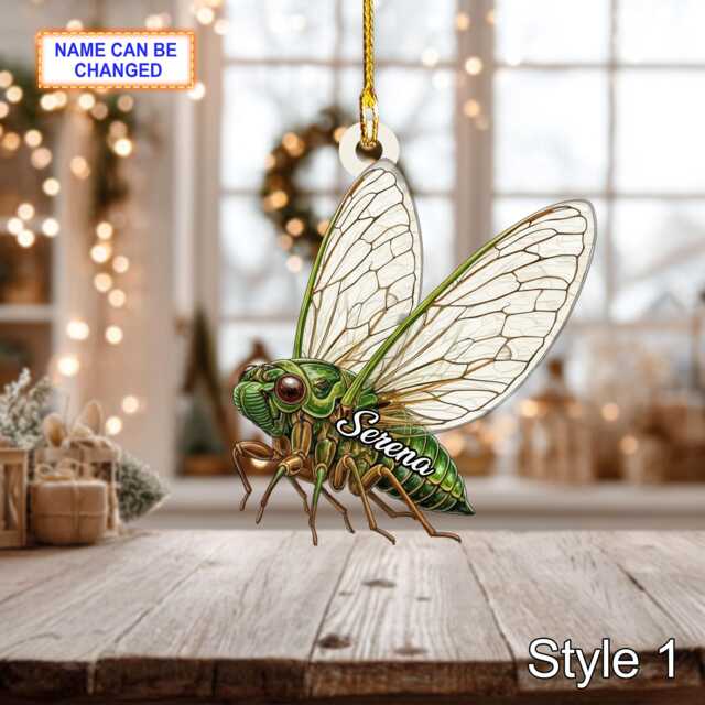 Custom Name Dry Pressing Cicada Personalized Holiday Ornament, Christmas Tree Hanging Decor, 2D Flat Acrylic Ornament Gift - image 1