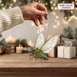 Custom Name Dry Pressing Cicada Personalized Holiday Ornament, Christmas Tree Hanging Decor, 2D Flat Acrylic Ornament Gift - thumbnail 2