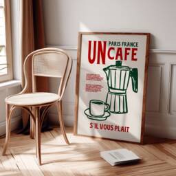 Un Cafe S'il Vous Plait Print, Kitchen Wall Art, Decor, Trendy French Coffee Art Poster, Unframed - thumbnail 3